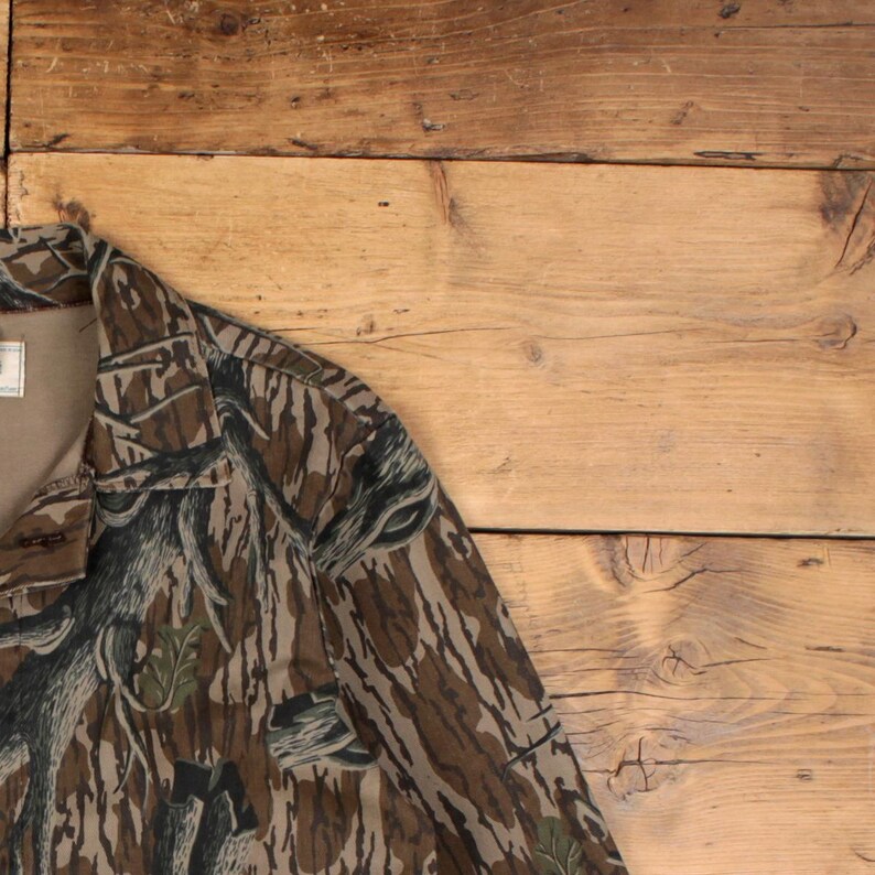 Vintage Mossy Oak Jacke L Herren 80er Jahre USA Camo 3 Pocket Jagd Overshirt Chore Bild 6