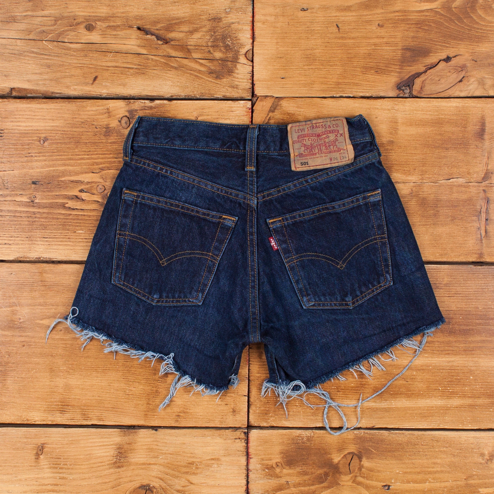 Vintage Levi's Denim Shorts 25 Levis 501 Raw Hem Womens Dark
