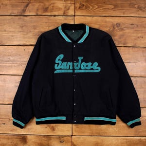 Jaqueta Bomber Vintage G Anos 80 San Jose Varsity Azul