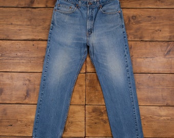 vintage Levis 505 Jeans 33 x 29 USA fabriqué des années 90 délavé à la pierre droite bleu rouge languette