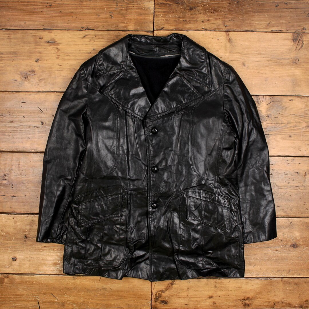 Vintage Leather Jacket XL 80s Car Coat Removable Liner Black - Etsy
