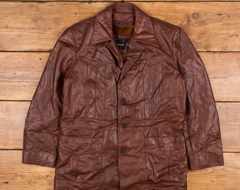 Vintage JCPenney Leather Jacket L 80s Brown Button