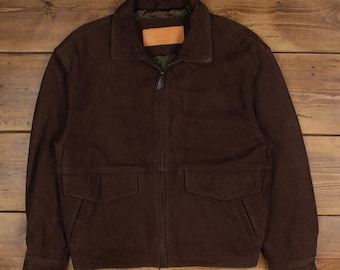 Timberland Weathergear Leather Jacket L Mens 00s Brown Bomber Flight A2 Dad