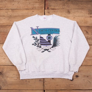 Vintage College Graphic Sweatshirt XL 90s Grey Print USA Made R17951