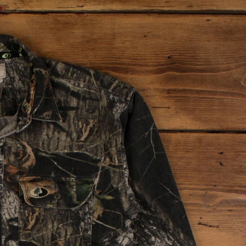 Vintage Mossy Oak Real Tree Shirt Button M Mens Long Sleeve Green Camouflage image 5