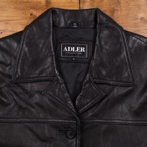 Vintage Adler Leather Jacket L Mob Blazer Car Coat Black Womens Button image 4