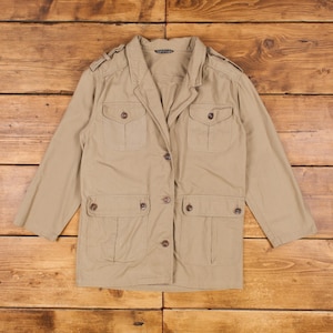 Vintage Workwear Jacket M Utility Pocket Beige Womens Button