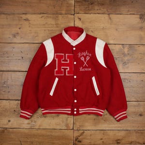 Vintage Wool Jacket S 80s Leather Varsity Red