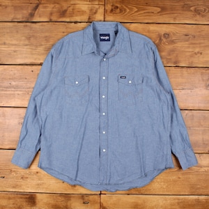 Vintage Wrangler Western Shirt Snap 2XL 90s Chambray Denim Mens Long Sleeve