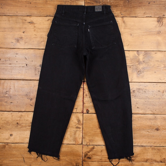 Vintage Levis Silver Tab Baggy Jeans 30 X 31 Raw Hem Dark Wash 