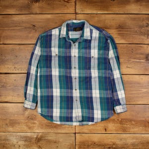 Vintage Eddie Bauer Flannel Shirt Button L Mens Long Sleeve Green Check