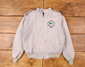 Vintage King Louie Bomber Jacket M 90s PPD USA Made Beige