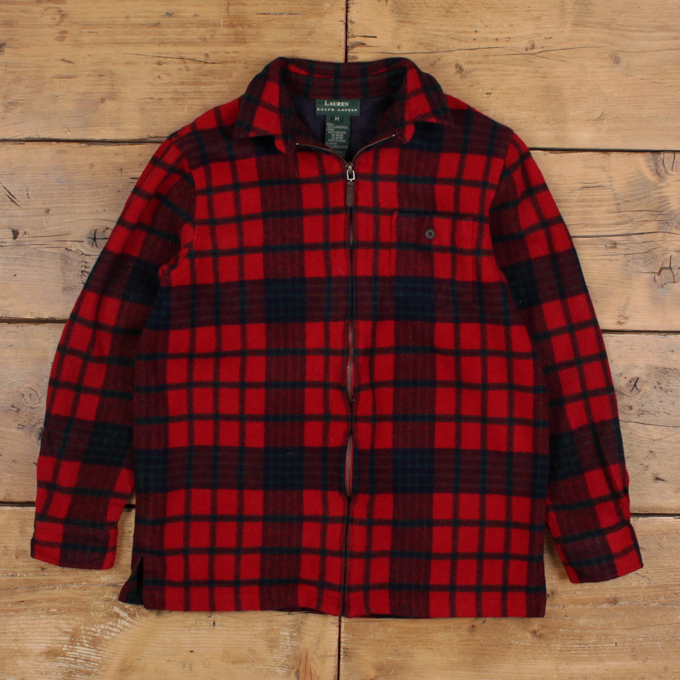 Ralph Lauren wool check Jacket 90’s OLD Vintage Ralph Lauren Wool Jacket M 90s Full Zip Overshirt