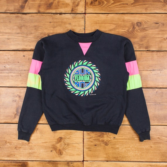 Vintage Diport USA Graphic Sweatshirt M 90s Florida Roundneck Mens Black