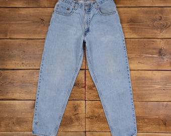 Jean Levis 560 vintage 31 x 30 délavé à la pierre fuselé bleu rouge avec onglets