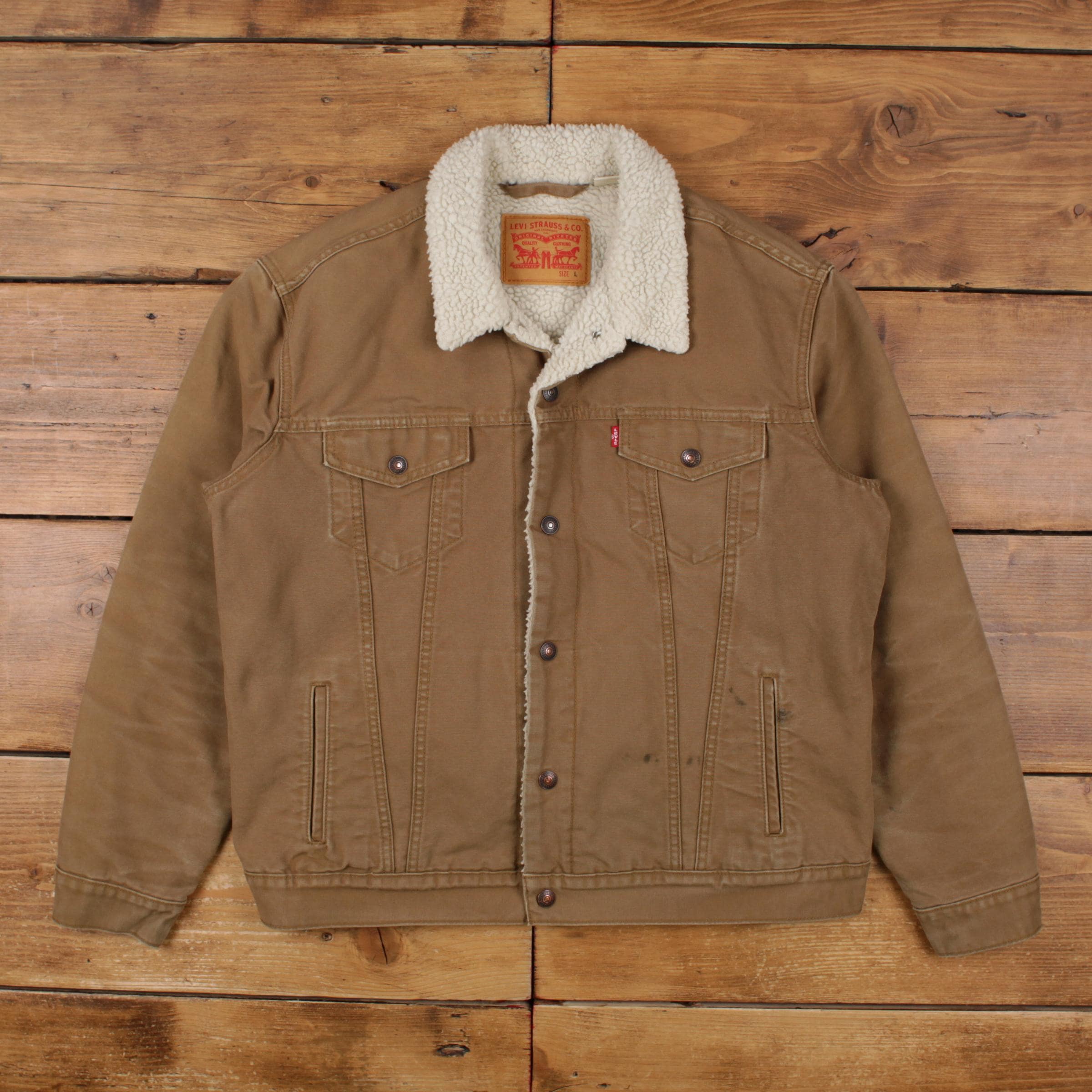 Levi's 1967年式 4th TRUCKER JACKET 綿麻 茶 S Levis Sherpa Trucker Jacket L Mens Brown Tan Canvas Snap Front