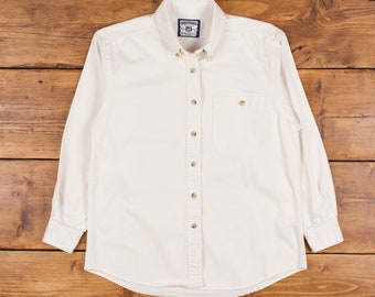 Vintage Lee Denim Shirt Button S Womens Long Sleeve White Solid