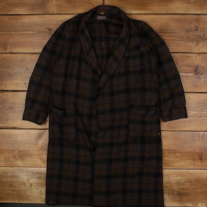 Vintage Pendleton Wool Jacket M 60s Dressing Gown Overshirt Tench Plaid Brown