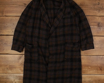 Giacca vintage in lana Pendleton M anni '60, vestaglia sopracamicia, motivo scozzese marrone