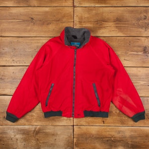 Vintage Woolrich Windbreaker Jacket M 80s Teton Fleece Lined USA Made Red Zip