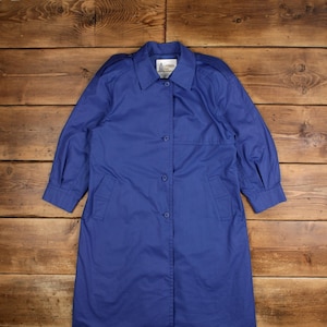 Vintage London Fog Long Trench Coat M 90s USA Made Blue Womens