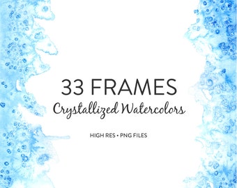Watercolor Backgrounds - Hand painted crystallized watercolor frames / watercolor borders/edging for scrapbooking, stationery or decor