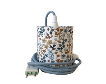 Lampe baladeuse abat-jour en tissu à fleurs marron brun bleu