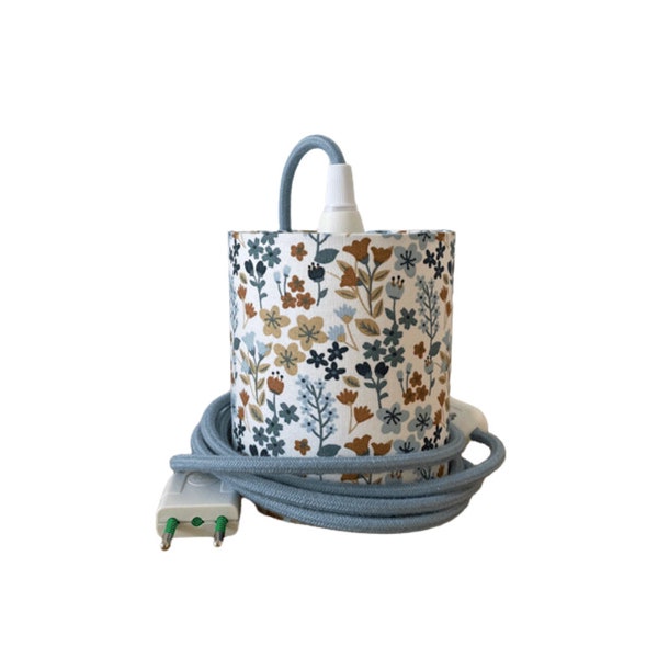 Lampe baladeuse abat-jour en tissu à fleurs marron brun bleu