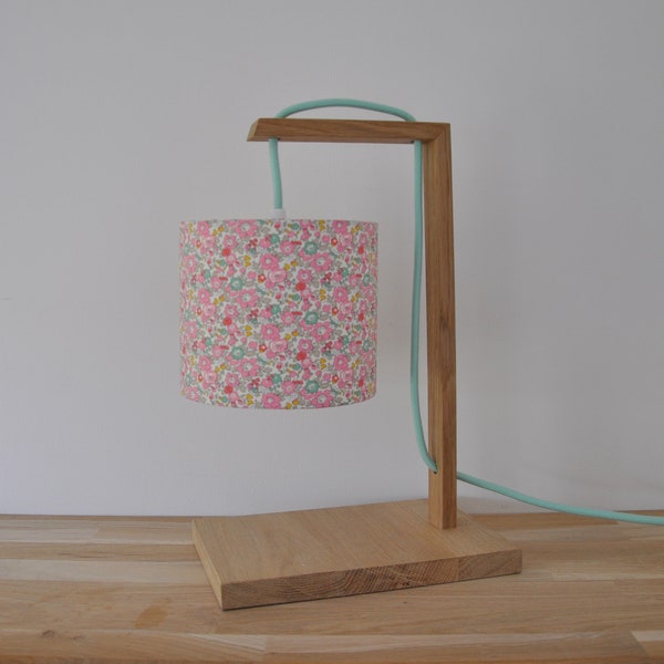 Lamp - oak - fabric liberty betsy ann - table lamp - lounge lamp - wood - French manufacture