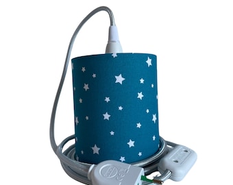 Lampe baladeuse abat-jour en tissu motif bleu vert à étoiles blanches