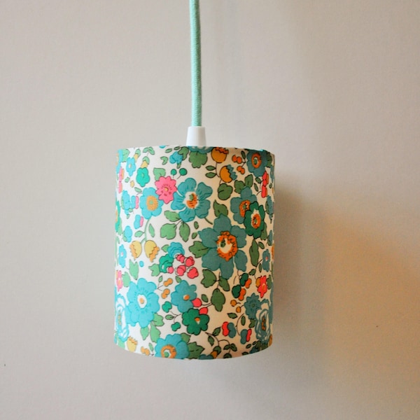 Lampe baladeuse - tissu liberty betsy menthe -  lampe nomade - moderne - déco chambre enfant - lampe de chevet - fleurs - fille