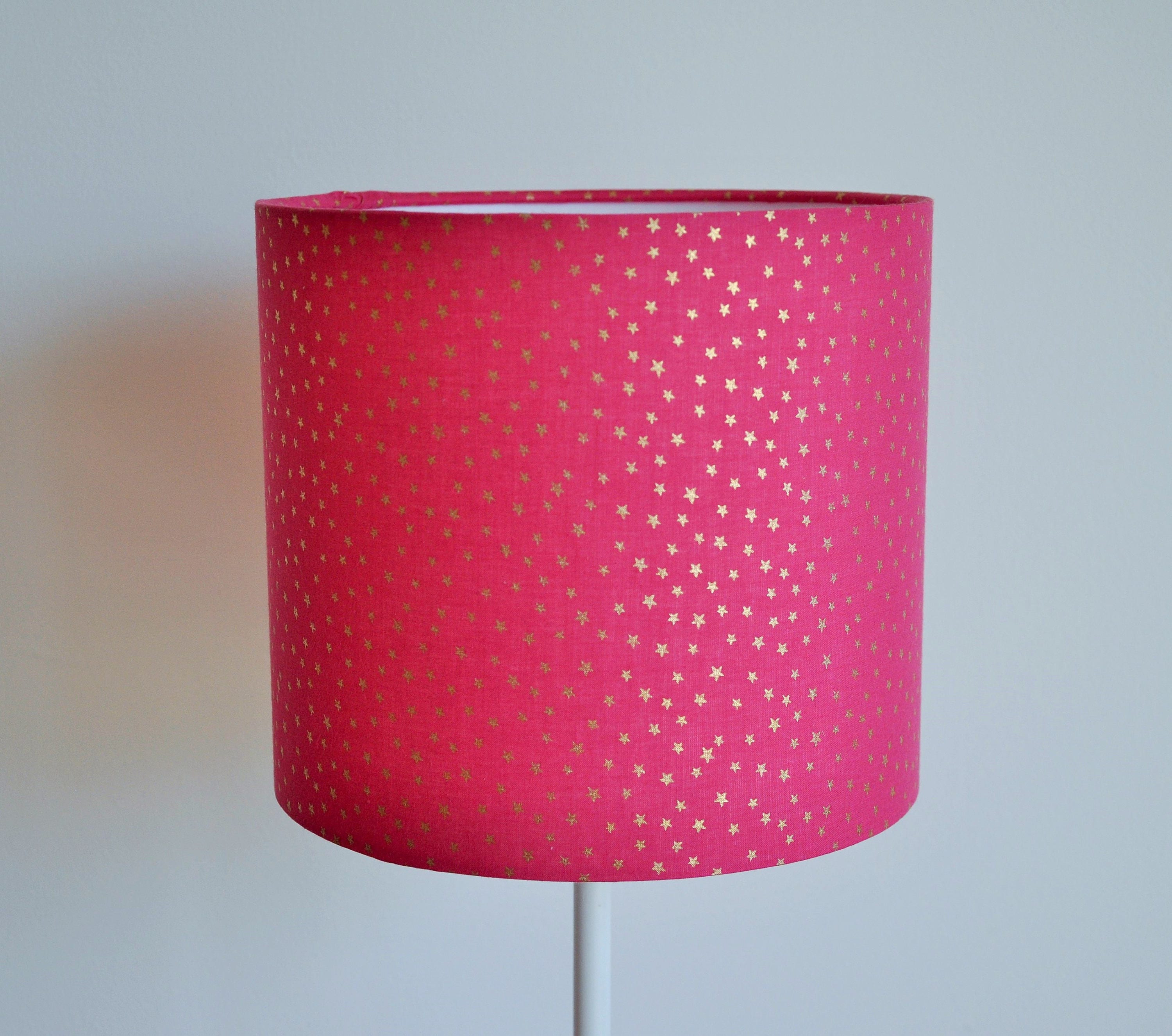 Abat-Jour/Suspension - Rose Foncée Etoiles Dorées Cylindrique Tambour Moderne Lampe Tissu Coton