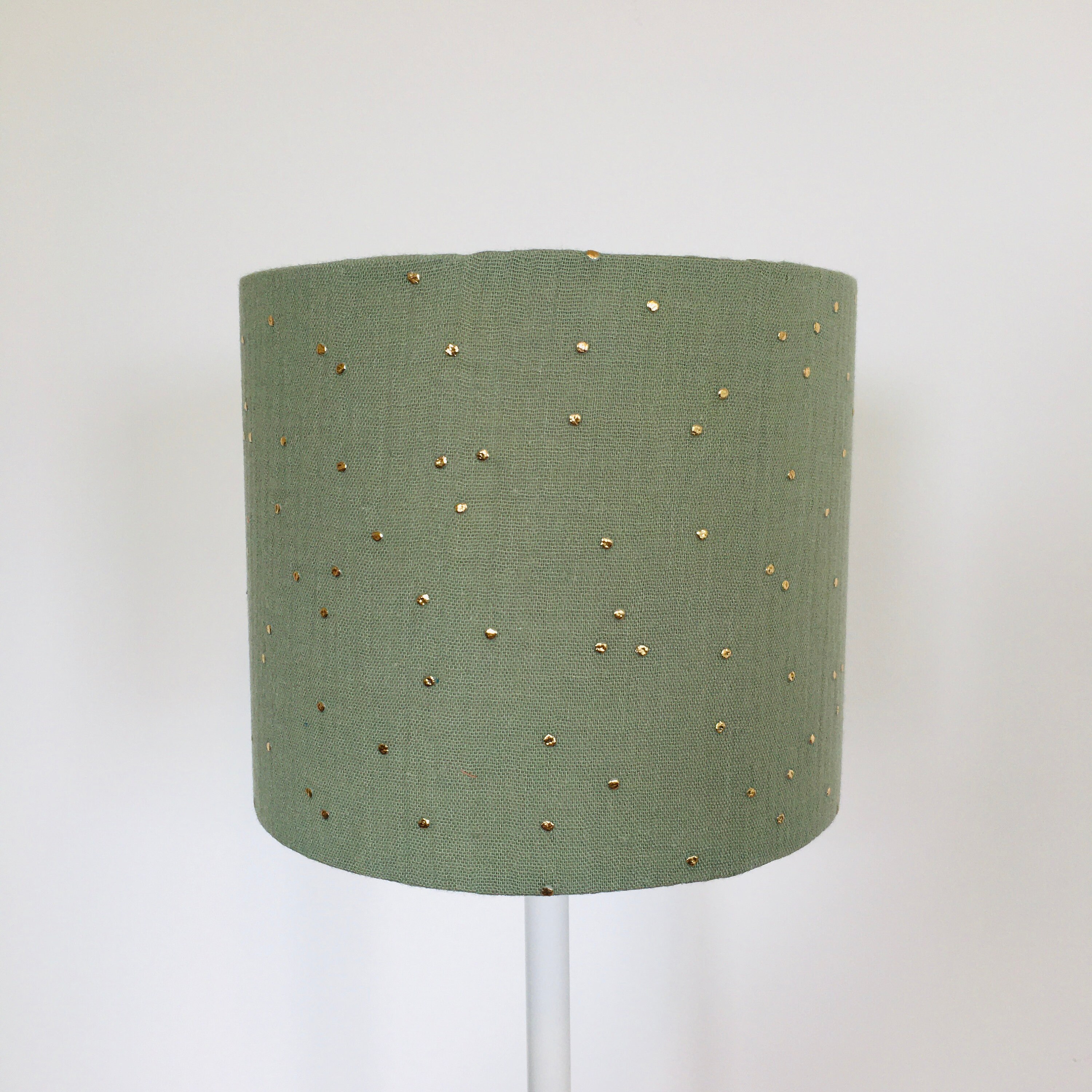 Abat-Jour ou Suspension en Double Gaze Vert Sauge à Pois Dorés
