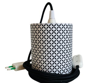 Lampe baladeuse abat-jour en tissu formes géométriques noir et blanc