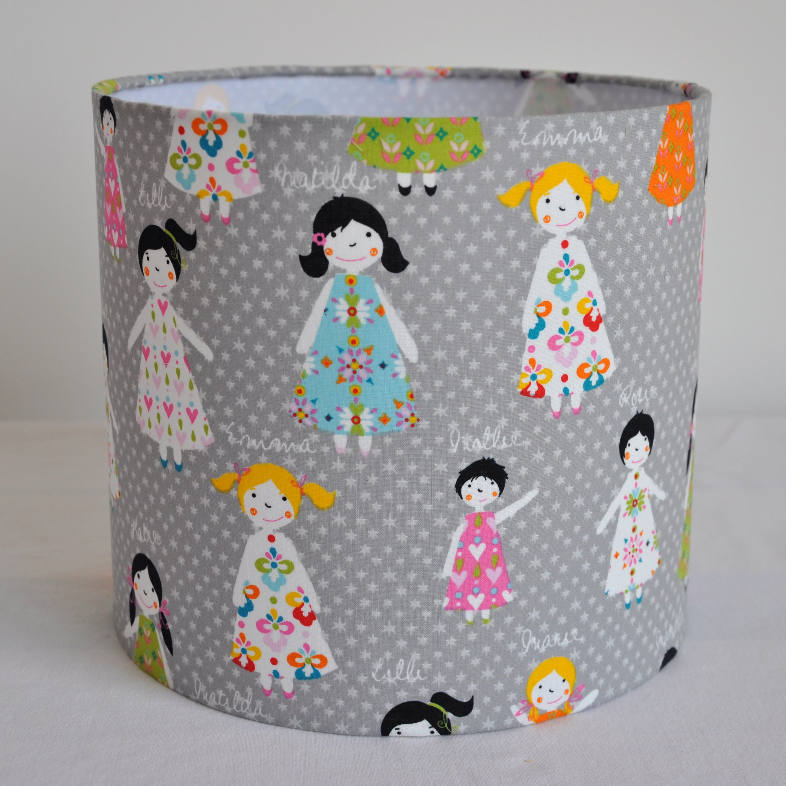 Abat-Jour/Suspension Cylindrique - Tambour Moderne Lampe Tissu Gris Petite Filles