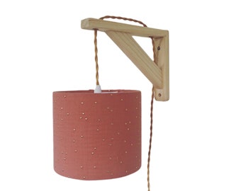 Lampe équerre avec un tissu double gaze terracotta à pois dorés