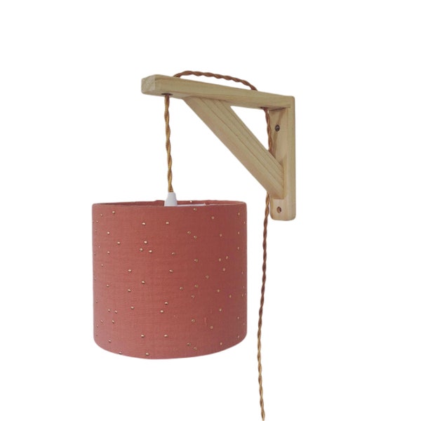 Lampe équerre avec un tissu double gaze terracotta à pois dorés