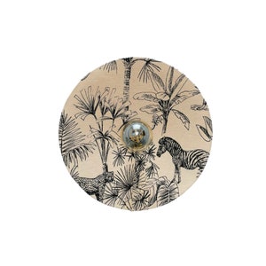 Adjustable round wall lamp with beige and black savannah fabric