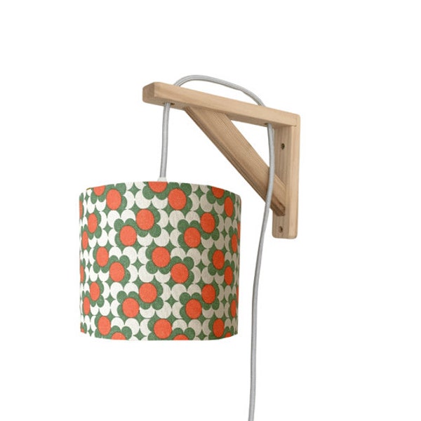 Lampe équerre avec un abat-jour en tissu à fleurs vintage orange et vert