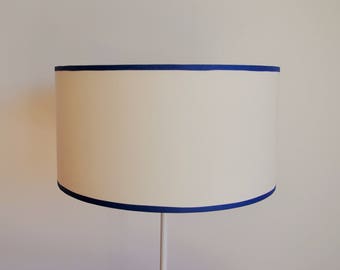 Abat-jour / Suspension - blanc bordure bleu marine - cylindrique - tambour - moderne -  lampe - plafonnier - chic - elegant
