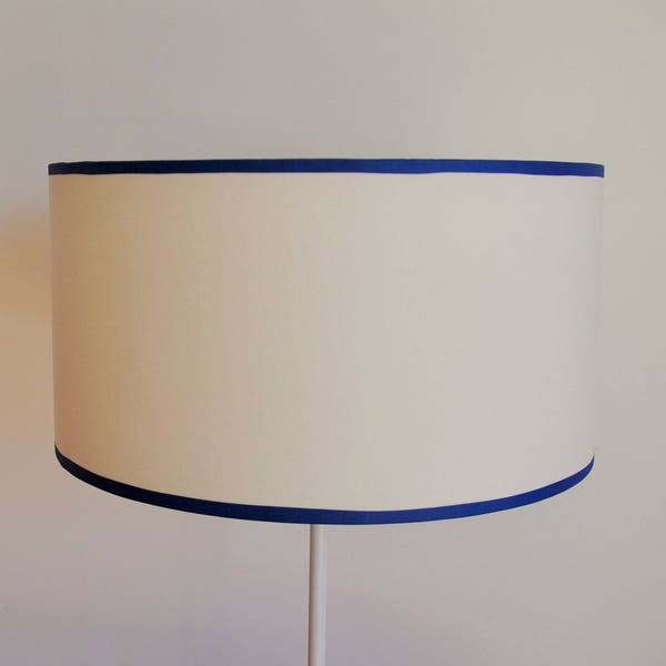 Abat-jour / Suspension - blanc bordure bleu marine - cylindrique - tambour - moderne -  lampe - plafonnier - chic - elegant