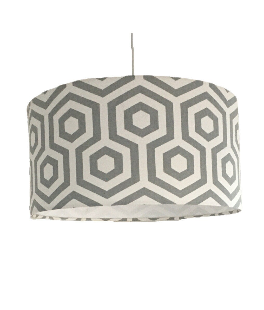 Abat-Jour/Suspension Gris - Cylindrique Tambour Moderne Lampe Tissu à Motifs Géometriques