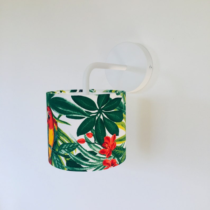 Metal and shade applied in tropical fabric with foliage and parrot image 2