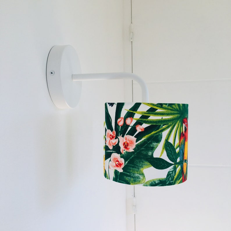 Metal and shade applied in tropical fabric with foliage and parrot image 4