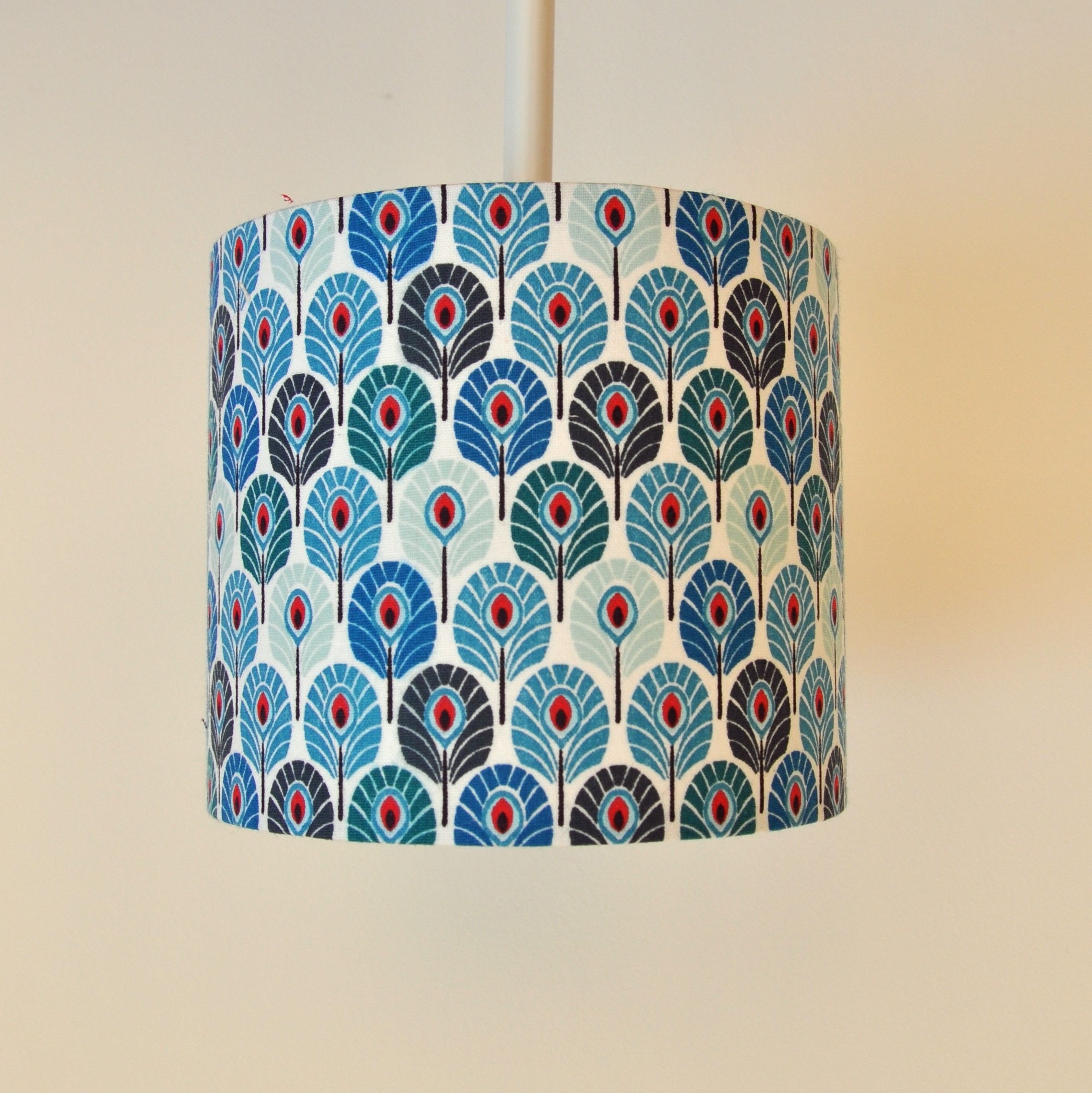 Abat-Jour/Suspension - Bleu Plume de Paon Tambour -Lampe Plafonnier