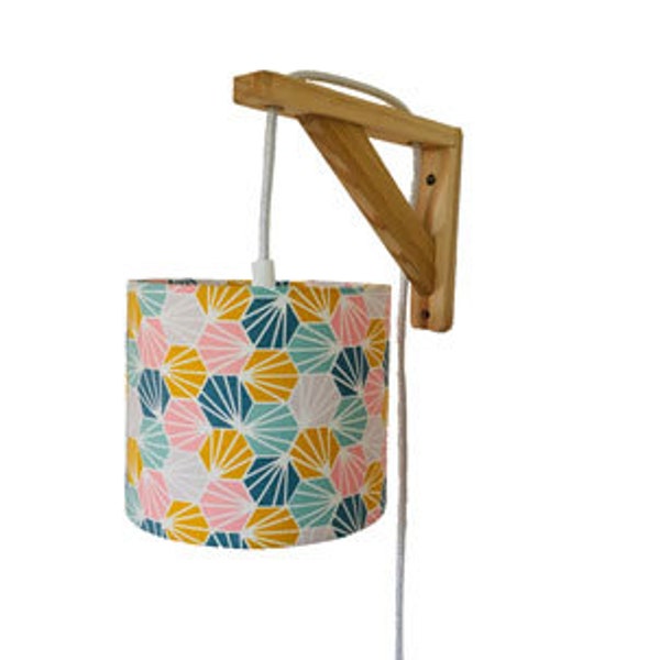 Lampe équerre tissu géométrique multicolore