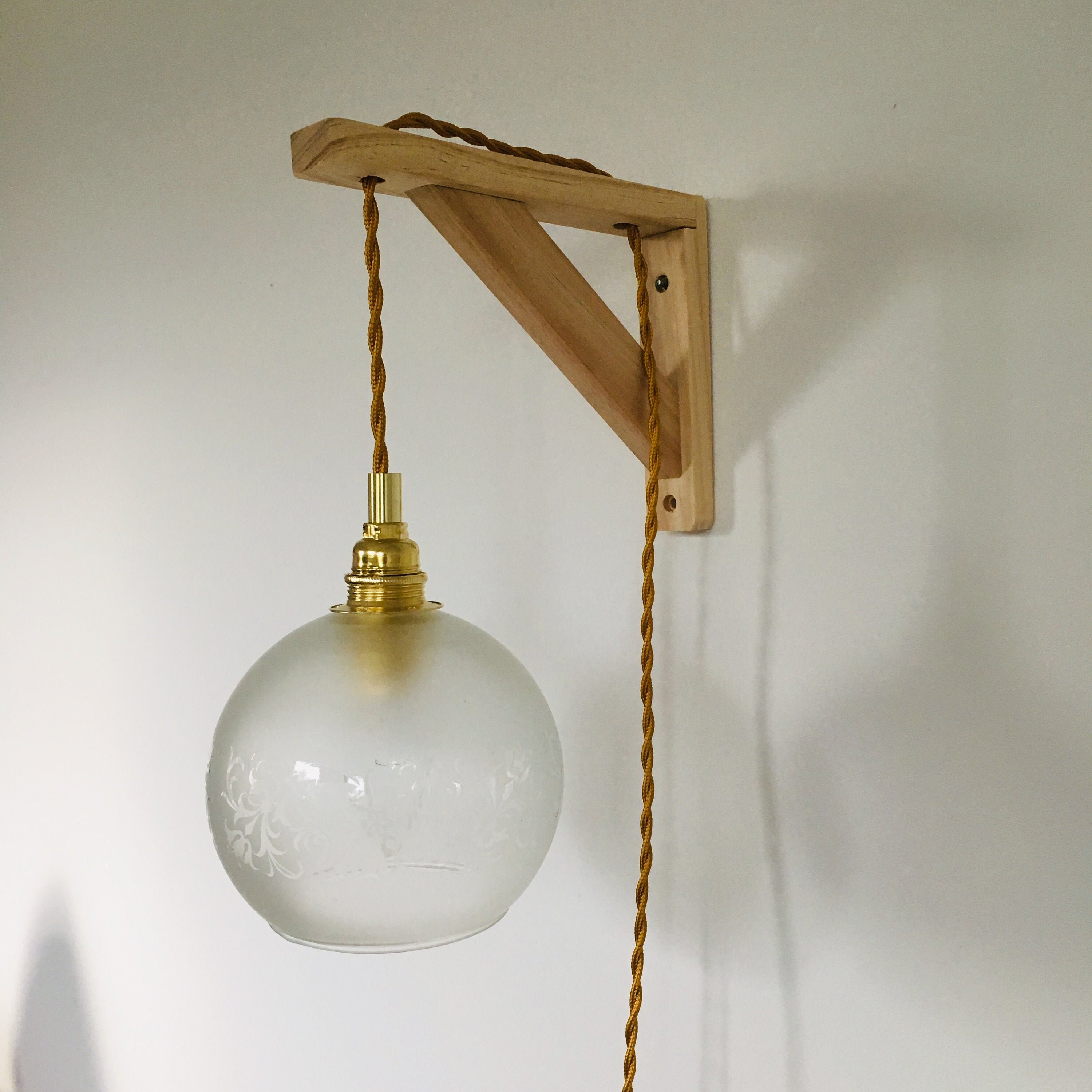 Lampe Équerre avec Globe en Verre Chiné