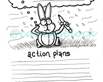 Página para colorear del plan del proyecto: Conejito de lluvia de ideas