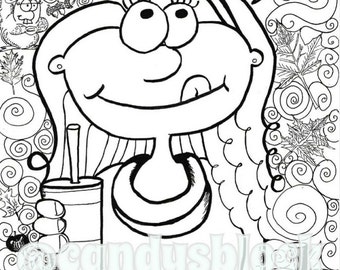 Pumpkin Coffee Drinkin' Fall Girl -- Página para colorear para adultos imprimible