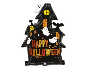 Halloween House with Ghosts 32", Pumpkin & Bats, Spooky Party Decor
